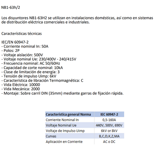 Interruptor Industrial CHINT NB1-63H/2 2P 50A 10kA Curva C IEC 60947-2 – Código 07036250CH