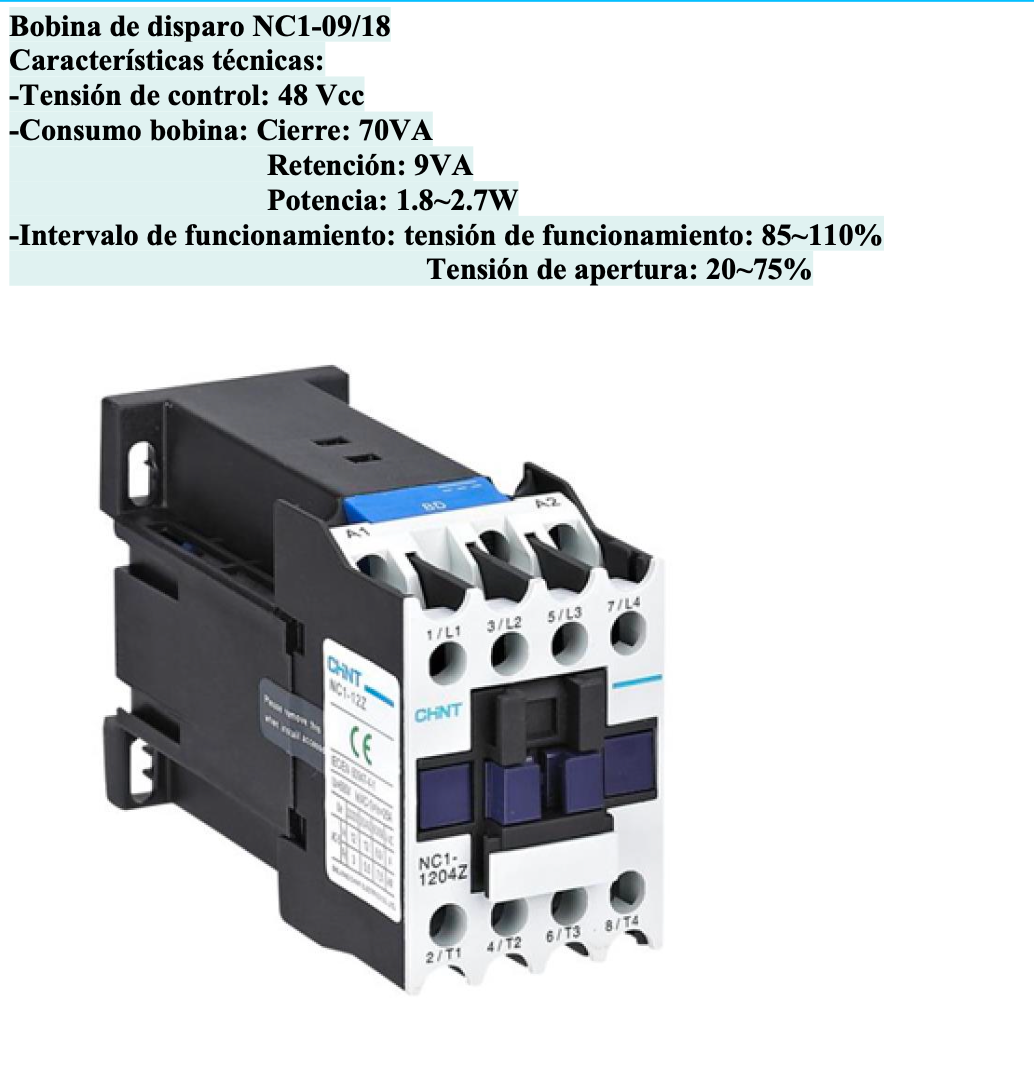 Bobina DC CHINT 48 Vdc para Contactor NC1-09 a NC1-18 – Código 030883018CH