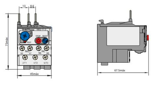 Relé Térmico CHINT NR2-25 5,5-8,0A para Contactor NC1-9A – Código 05010080CH
