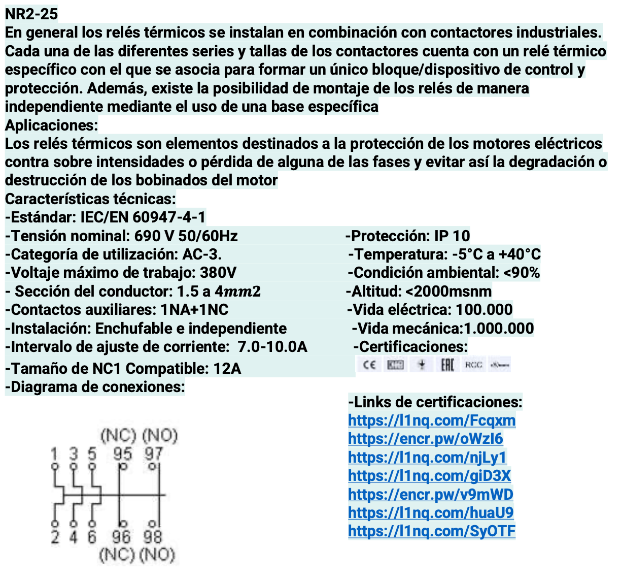 Relé Térmico CHINT NR2-25 7,0-10,0A para Contactor NC1-12A – Código 05010100CH
