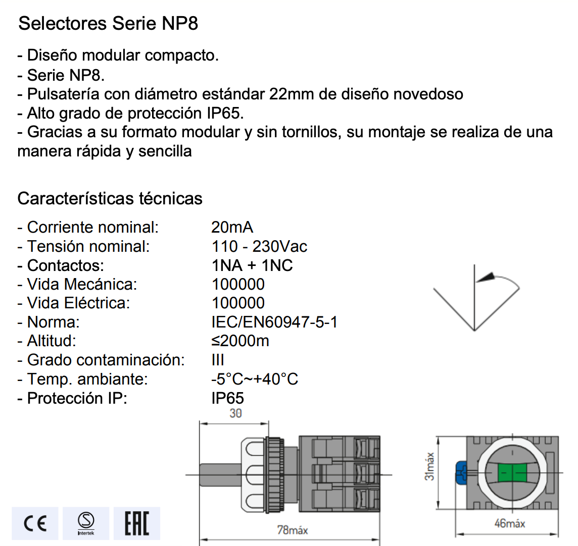 Selector Luminoso Rojo CHINT NP8-11XD/374 3 Posiciones AC110V-230V – Código 251960312CH