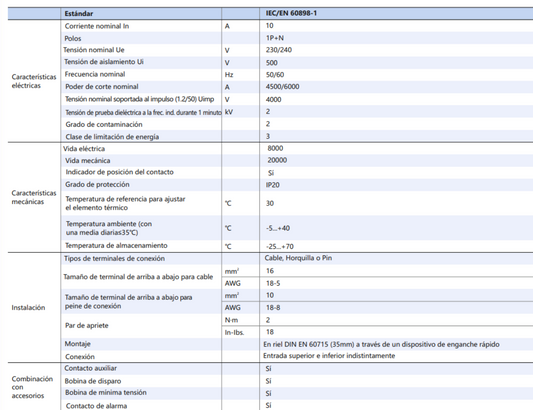 Interruptor Termomagnético CHINT NBH8-40H 1P+N 10A 6kA Curva C – Código 070111010CH