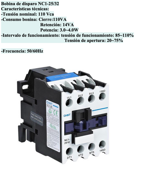 Bobina CHINT 110 Vac para Contactor NC1-25/32 CJX2-25-32 – Código 030884032CH
