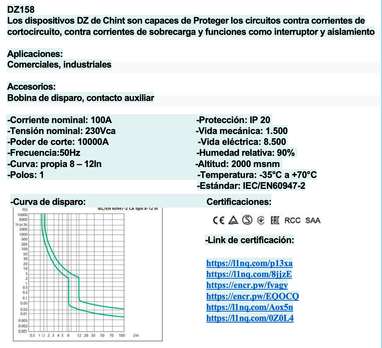 Interruptor Termomagnético CHINT DZ158-125 1P 100A 6kA – Código 070111100CH