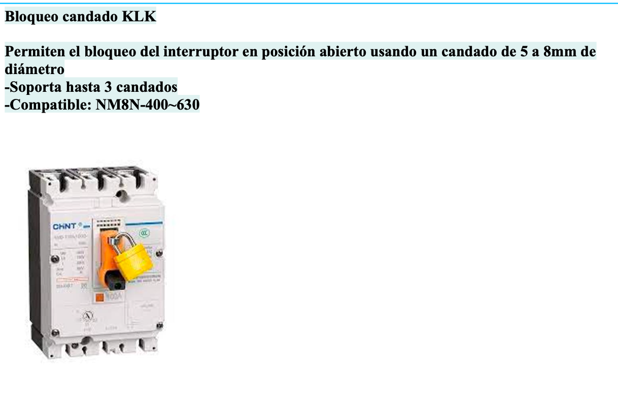 Bloqueo Candado CHINT NM8N-400 / NM8N-630 Ø8mm – Código 072204223CH