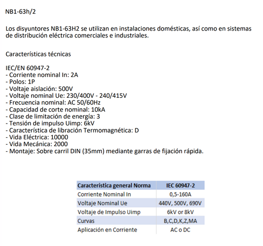 Interruptor Automático Industrial CHINT Curva D 2A 1P 10kA – NB1-63H D2 - Código 07037102CH