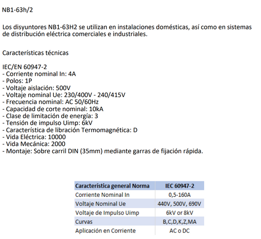Interruptor Termomagnético Industrial CHINT NB1-63H 1P 4A 10kA Curva D – Código 07037104CH