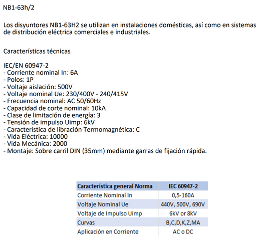 Interruptor Termomagnético Industrial CHINT NB1-63H 1P 6A 10kA Curva C – Código 07036106CH