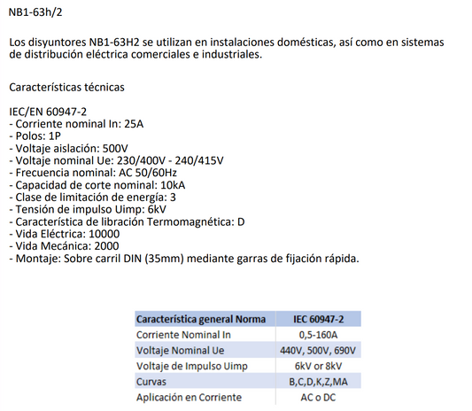 Interruptor Termomagnético Industrial CHINT NB1-63H 1P 25A 10kA Curva D – Código 07037125CH