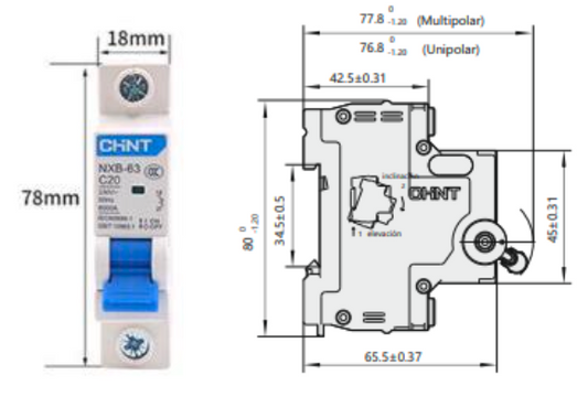 Interruptor Termomagnético CHINT NXB-63H 1P 2A 10kA Curva D – Código 07033102CH
