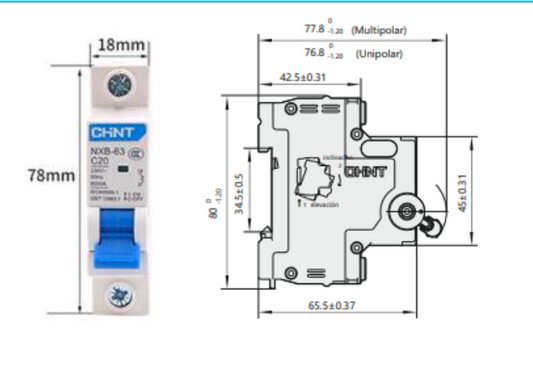 Interruptor Termomagnético CHINT NXB-63H 1P 1A 10kA Curva C – Código 07031101CH