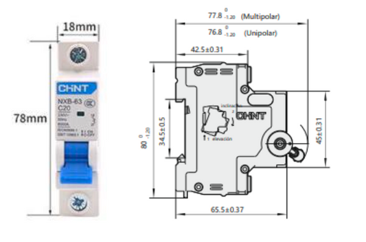 Interruptor Termomagnético CHINT NXB-63 1P 1A 6kA Curva C Certificado SEC – Código 070101001CH