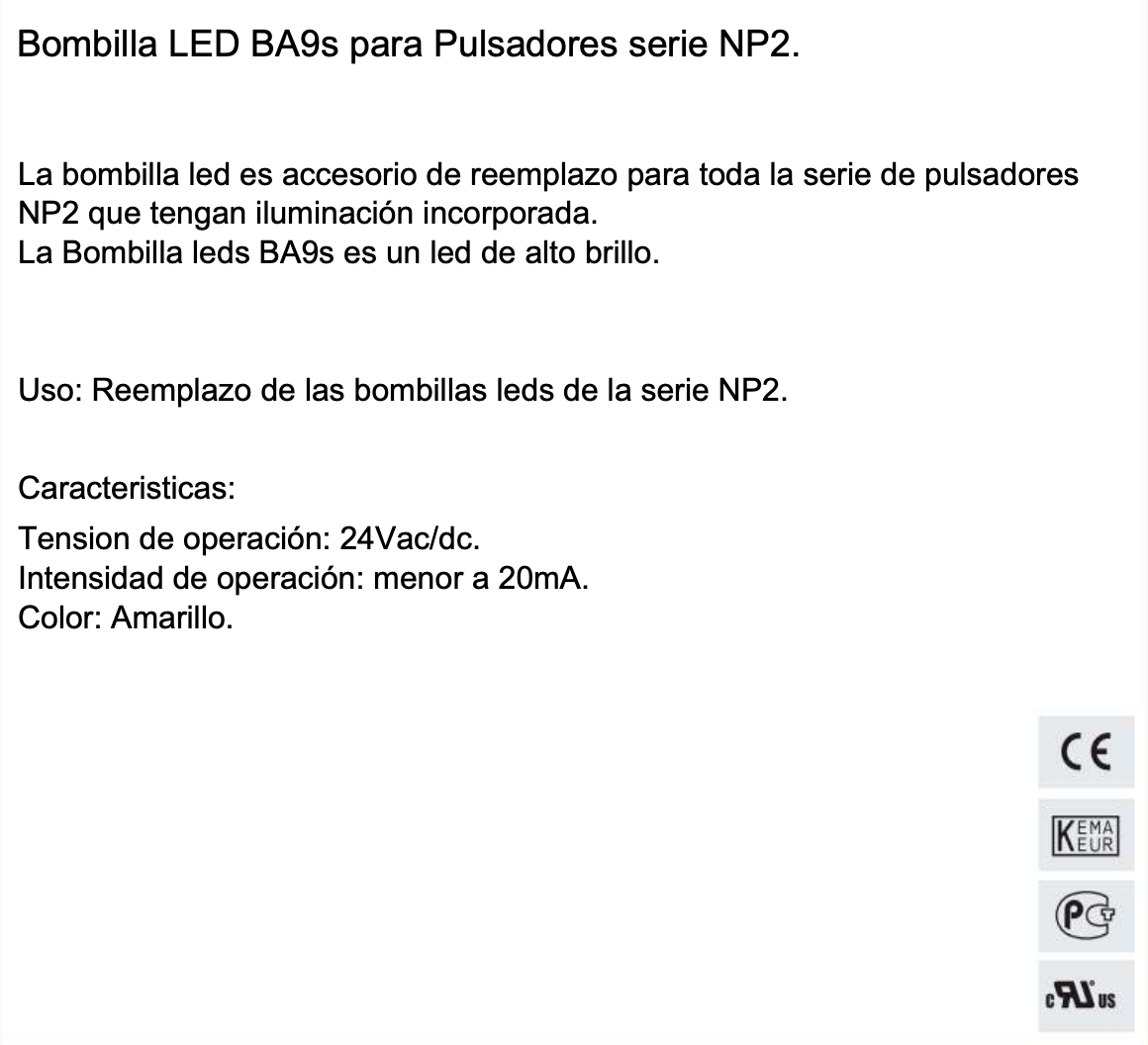 Pack de 100 Lámparas LED CHINT BA9S 24V AC/DC Amarillo – Código 25170103CH