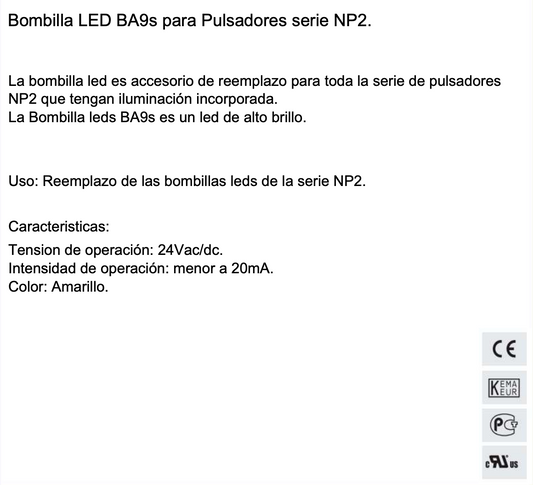 Lámpara LED CHINT BA9S 24V AC/DC Amarillo – Código 25170103CH