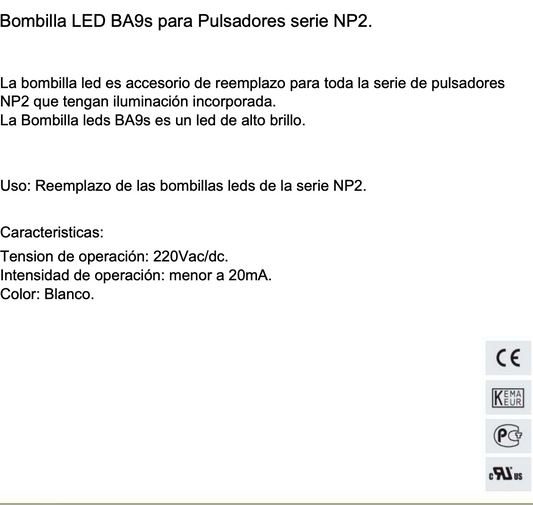 Lámpara LED CHINT BA9S 220V AC/DC Blanco – Código 25171106CH