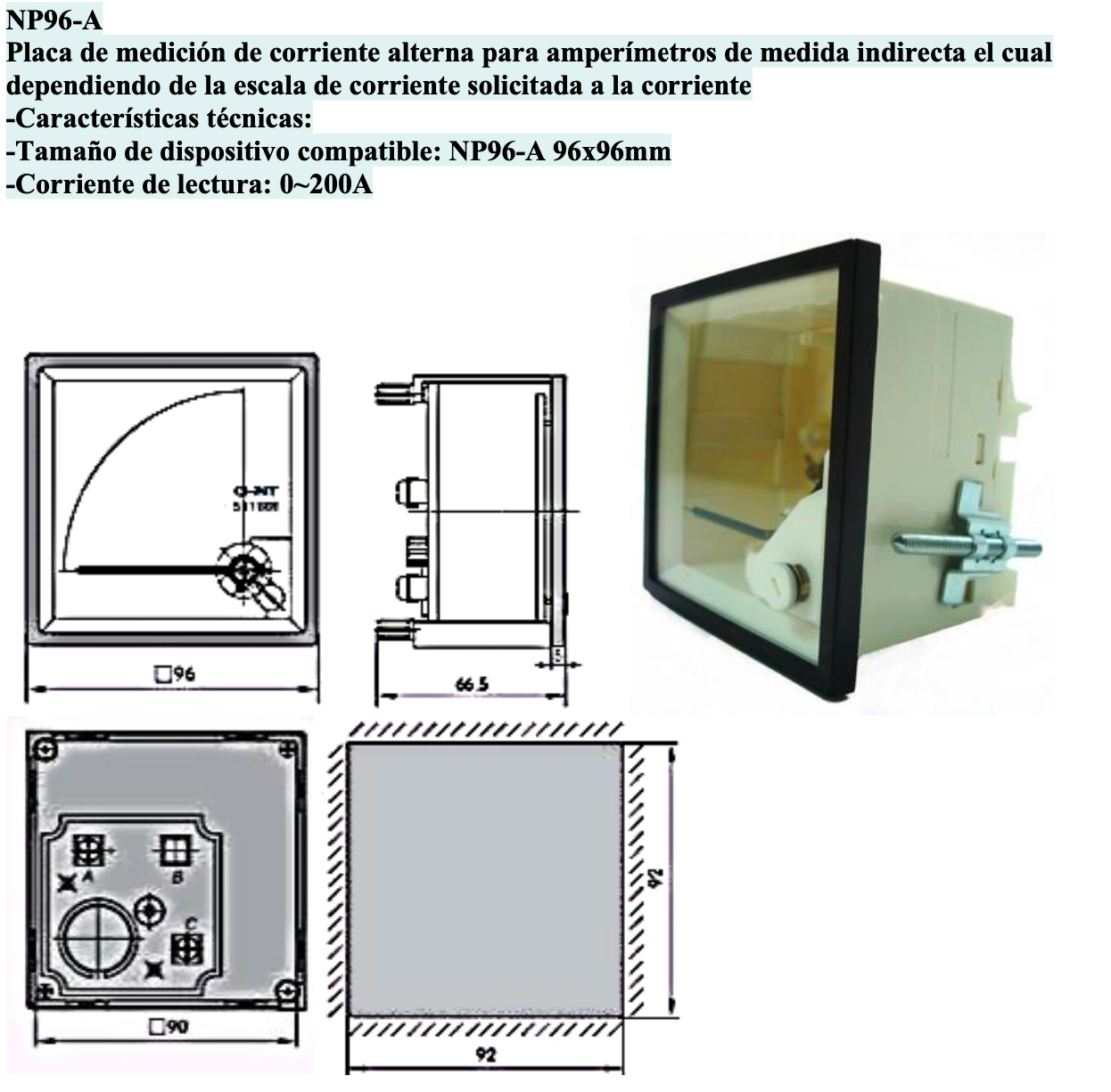 Escala para Amperímetro CHINT NP96 96x96mm 0-200A AC – Código 27021200CH