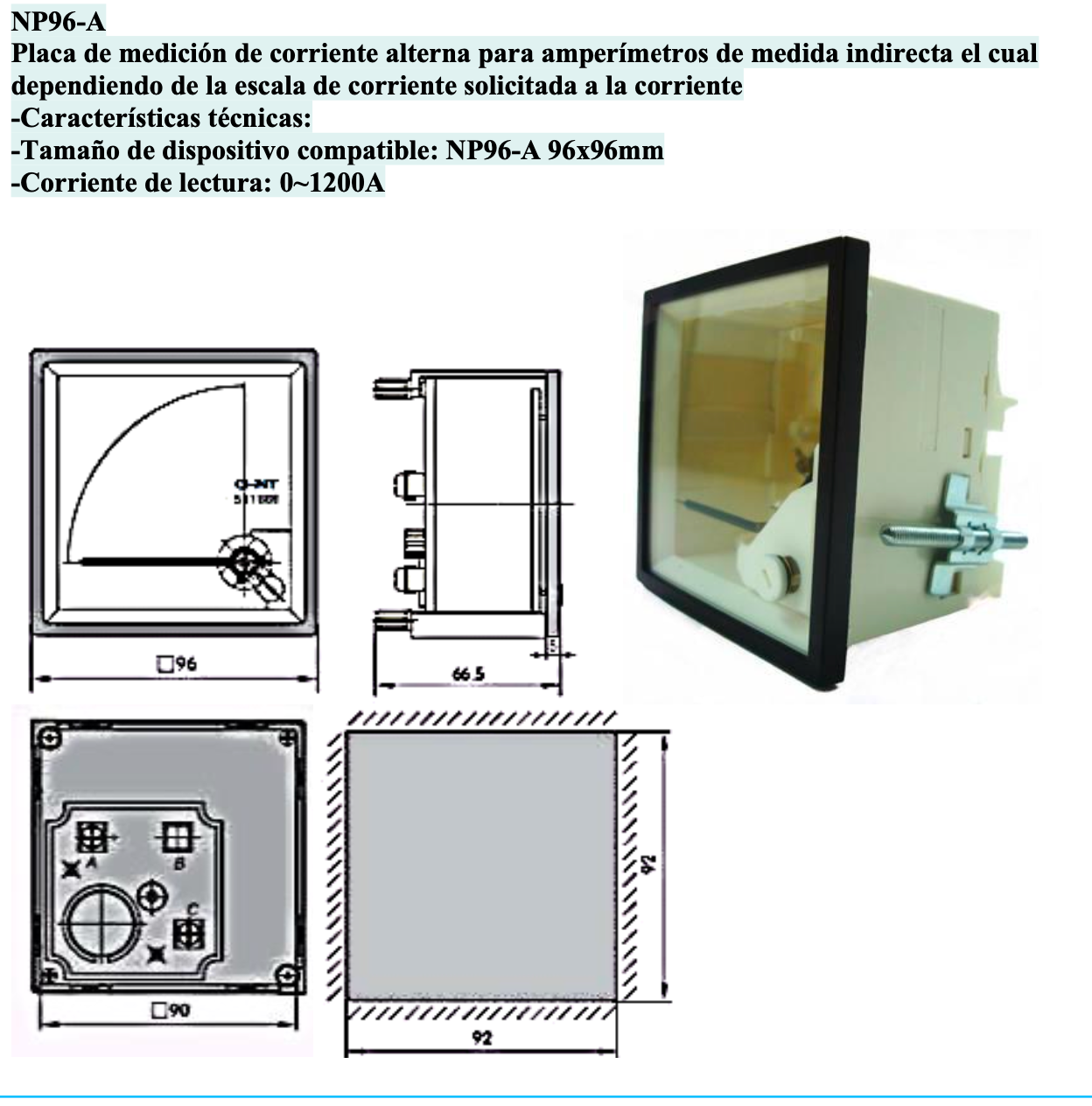 Escala para Amperímetro CHINT NP96 96x96mm 0-1200A AC – Código 27021201CH