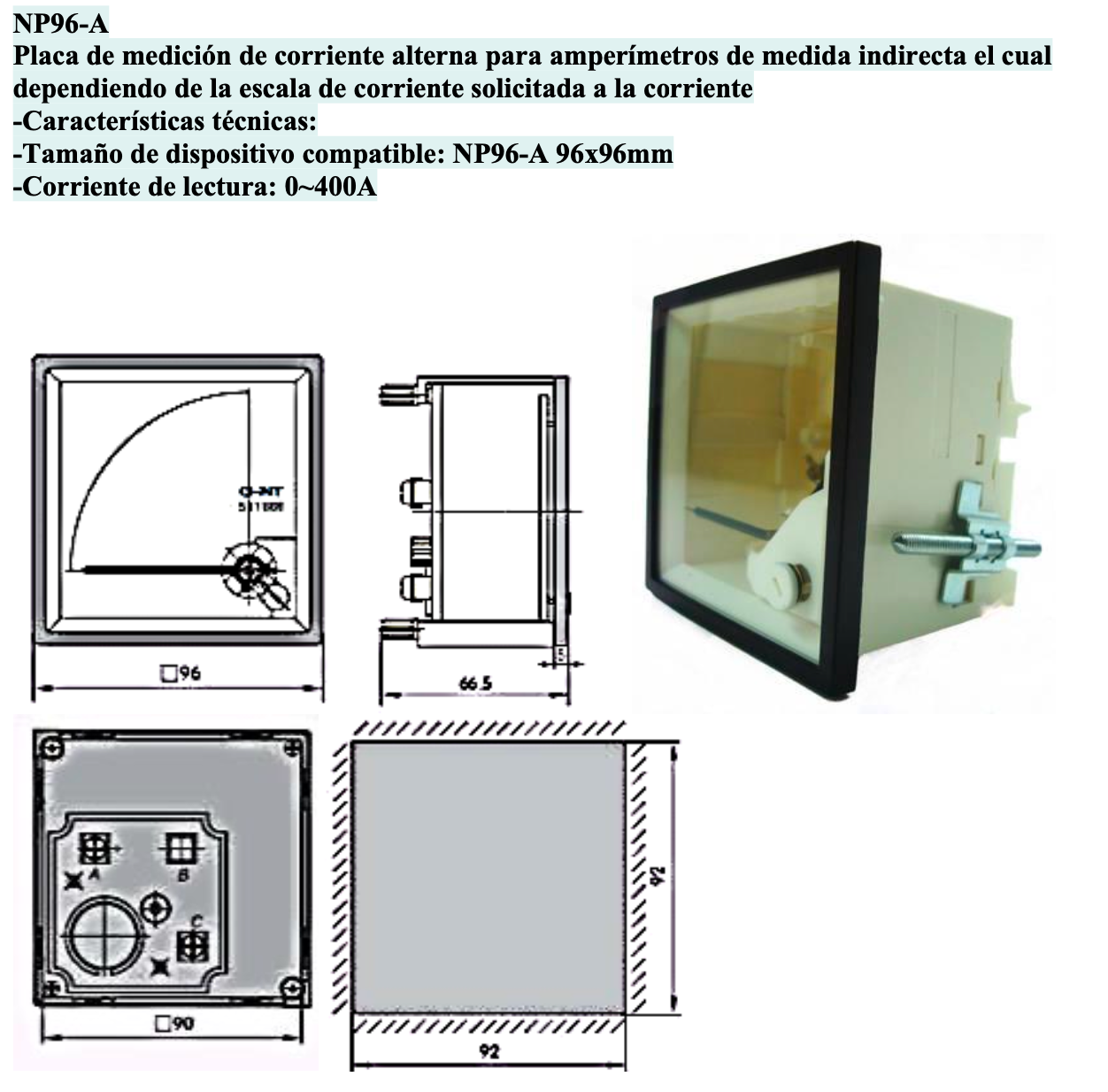 Escala para Amperímetro CHINT NP96 96x96mm 0-400A AC – Código 27021400CH