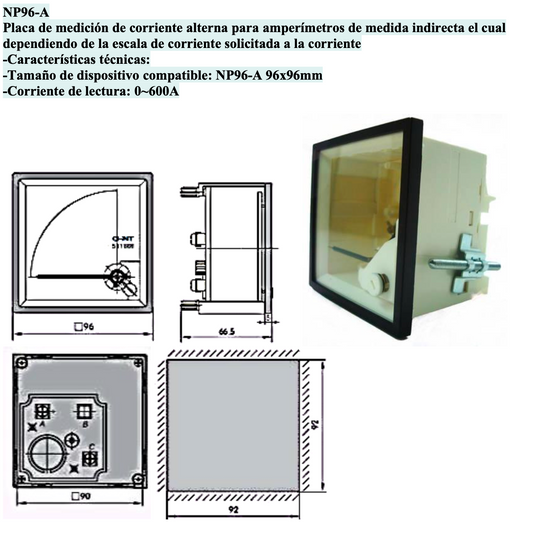 Escala para Amperímetro CHINT NP96 96x96mm 0-600A AC – Código 27021600CH