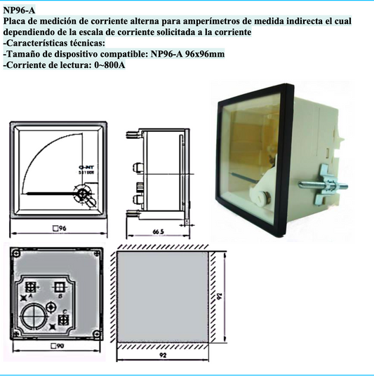 Escala para Amperímetro CHINT NP96 96x96mm 0-800A AC – Código 27021800CH