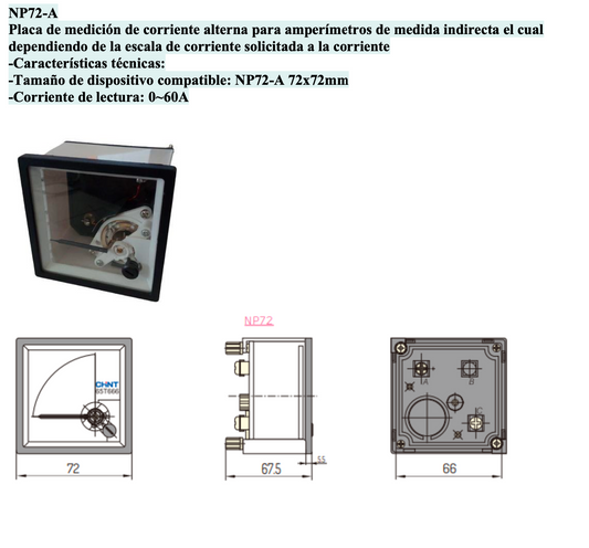 Escala para Amperímetro CHINT NP72 72x72mm 0-60A AC – Código 27011060CH