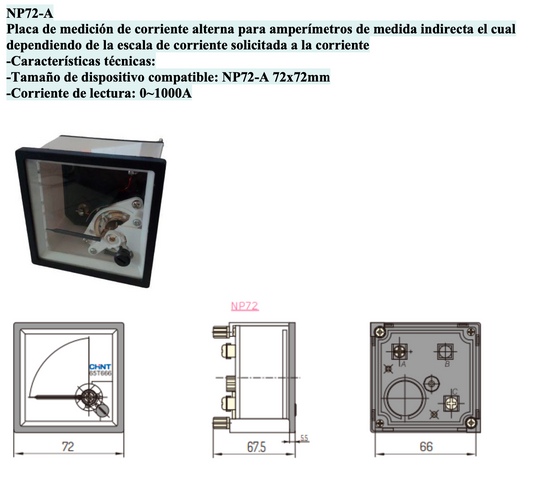 Escala para Amperímetro CHINT NP72 72x72mm 0-1000A AC – Código 270111000CH