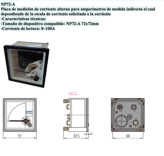 Escala para Amperímetro CHINT NP72 72x72mm 0-100A AC – Código 27011100CH