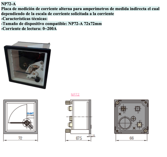 Escala para Amperímetro CHINT NP72 72x72mm 0-200A AC – Código 27011200CH