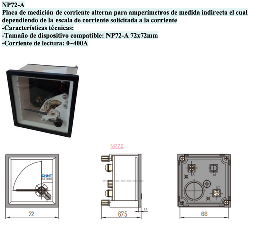 Escala para Amperímetro CHINT NP72 72x72mm 0-400A AC – Código 27011400CH