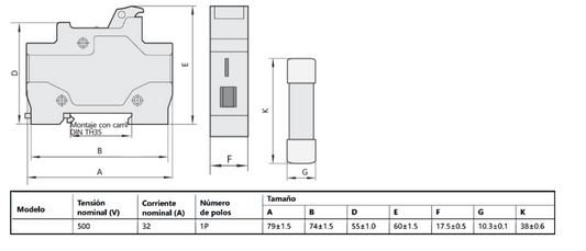 Fusible Cilíndrico CHINT 10x38mm 32A gG/gL 500V – Código 21051332CH