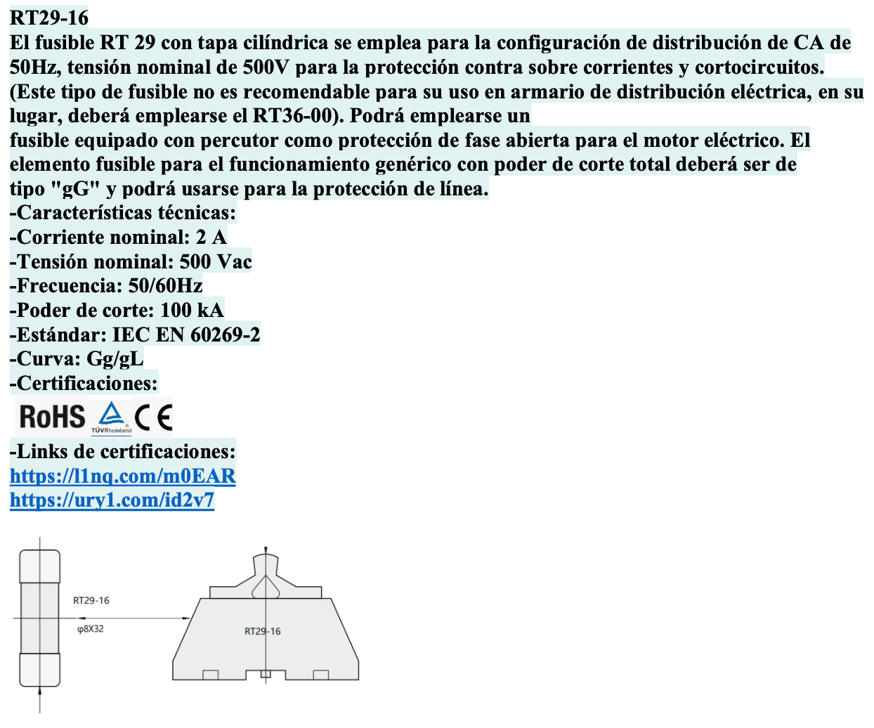 Pack 10 Fusibles Cilíndricos CHINT 8.5x31.5mm 2A gG/gL 500V – Código 2109002CH