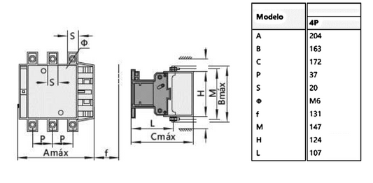 Contactor CHINT NC2-115/4 – 115 A, 4 polos (4NA), 55 kW (AC-3/380 V), bobina 220 V AC - Código 03011159011CH