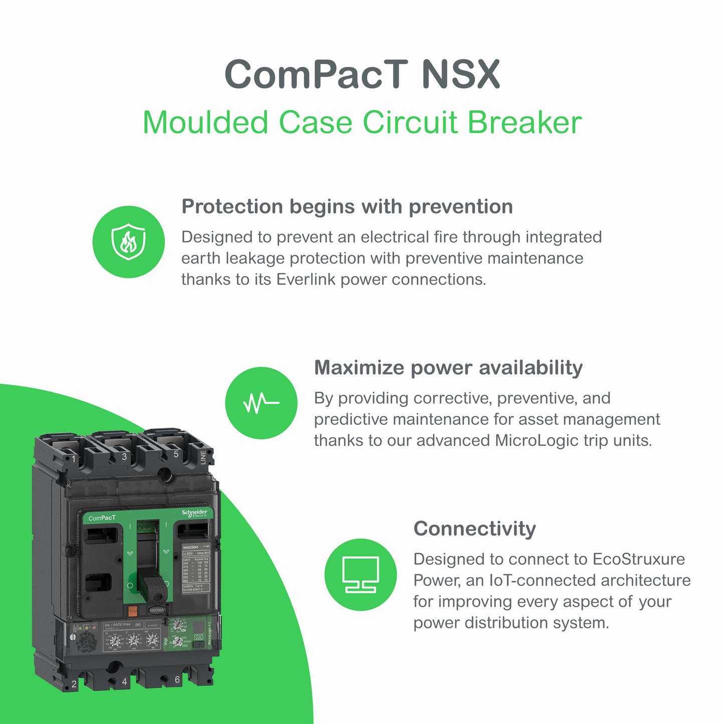 C25H3TM250 Circuit breaker ComPacT NSX250H, 70kA at 415VAC, TMD trip unit 250A, 3 poles 3d