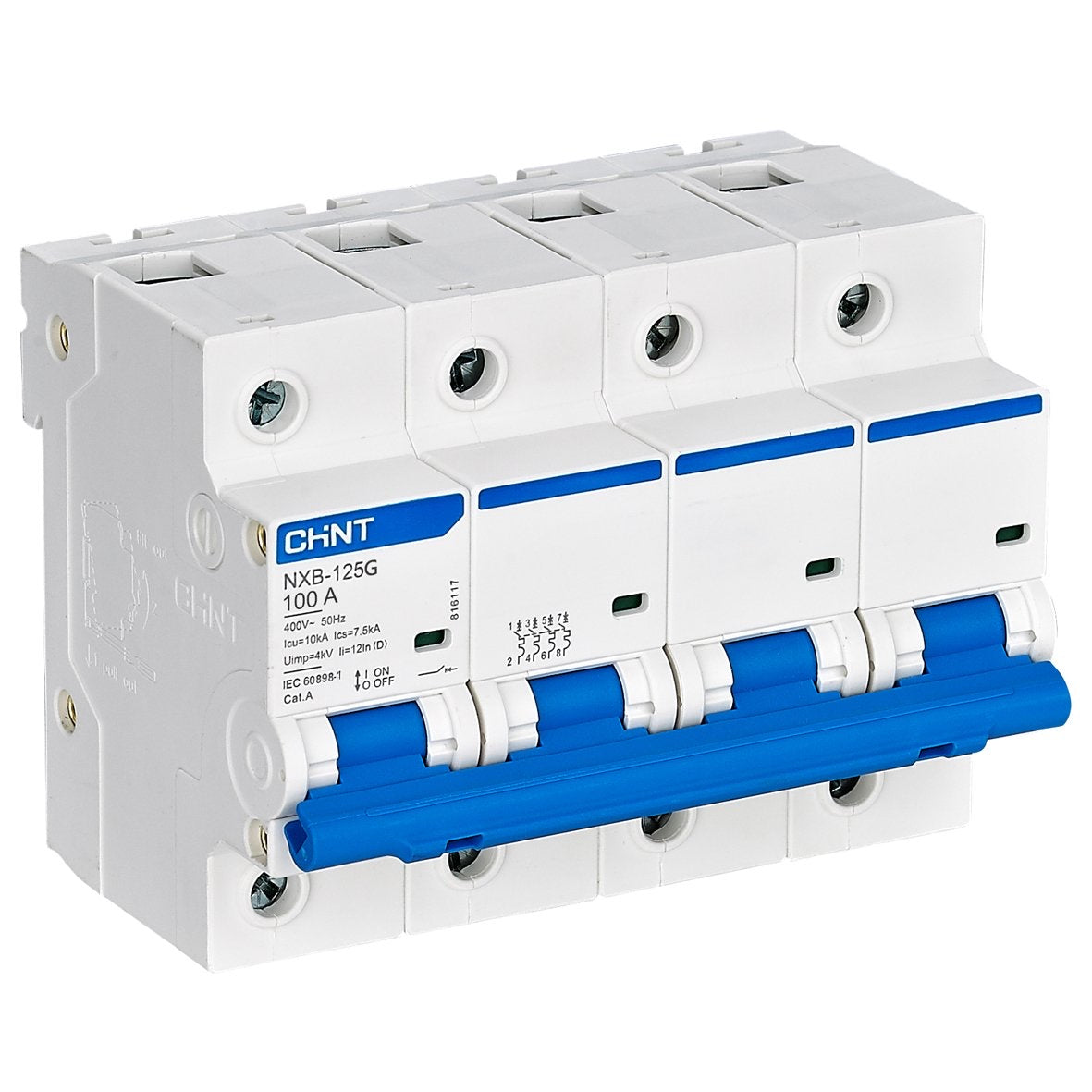 Interruptor Termomagnético CHINT NXB-125H 4P 100A 10kA Curva C – Código 070314100CH