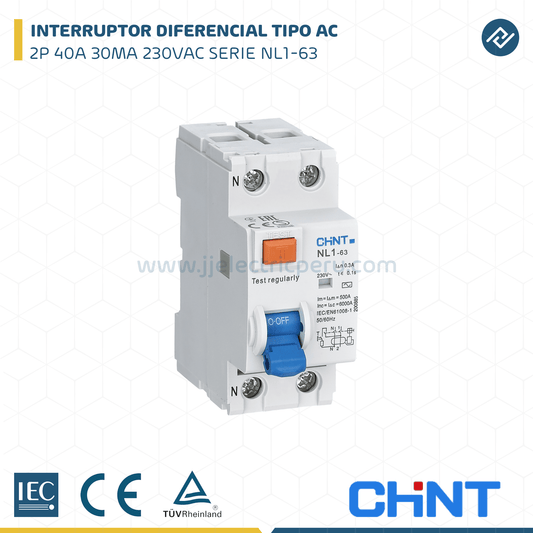Interruptor Diferencial CHINT NL1 2P 40A 300mA Tipo AC – Código 070224030CH