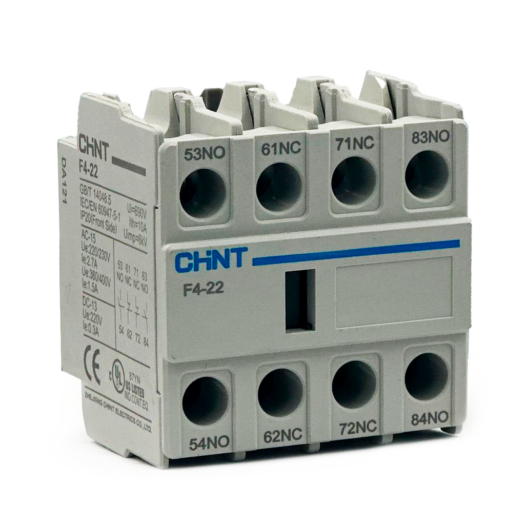 Contacto Auxiliar Frontal CHINT F4-22 – 2NA + 2NC para contactores NC1 y NC2