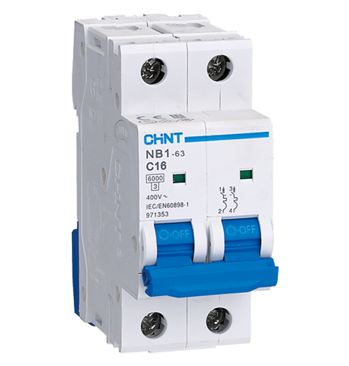 Interruptor Termomagnético CHINT NB1‑63DC 2P 16 A 500 V DC Curva C – Código 07032216CH