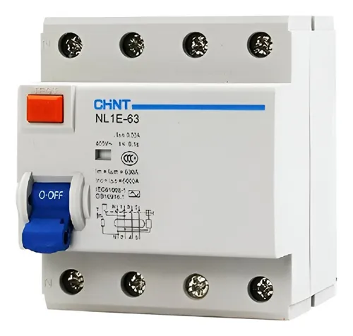 Interruptor Diferencial CHINT NL1 4P 25A 30mA Tipo A con Doble Barra de Conexión – Código 070242504CH