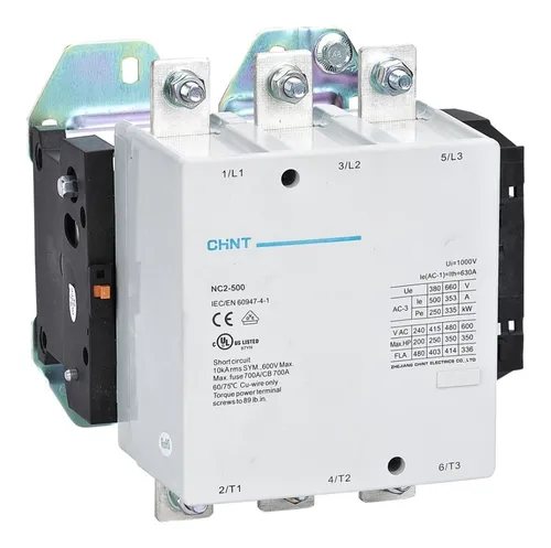 Contactor CHINT NC2-630/4 – 630 A, 4 polos (4NO), 335 kW (AC-3/380 V), bobina 220 V AC
