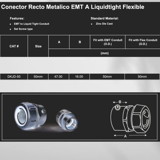 Conector Recto Metálico EMT a Flexible 50mm