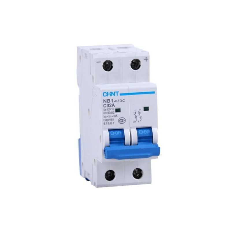 Interruptor Termomagnético CHINT NB1‑63DC 2 P 32 A 500 V DC Curva C – Código 07032232CH