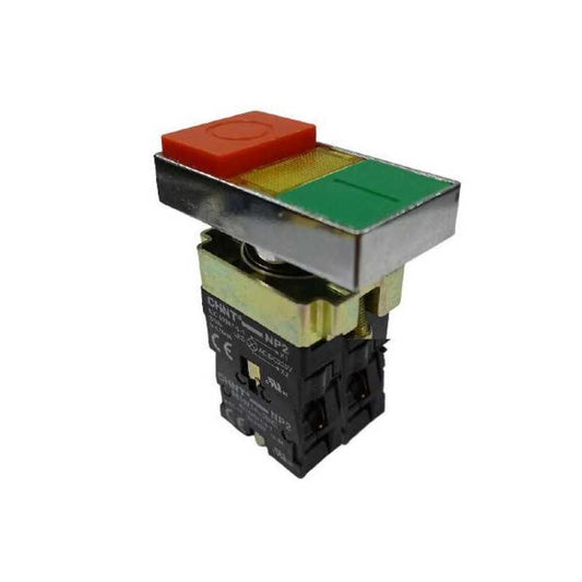 Pulsador Doble Arranque/Parada Metalizado CHINT NP2‑BW8465 230 VAC 1 NA+1 NC c/LED – Código 2506132CH