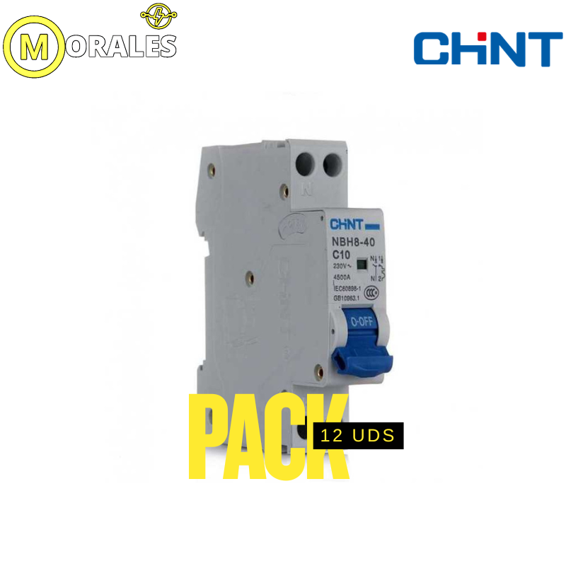 Pack de 12 Interruptores Termomagnéticos CHINT NBH8-40H 1P+N 10A 6kA Curva C – Código 070111010CH