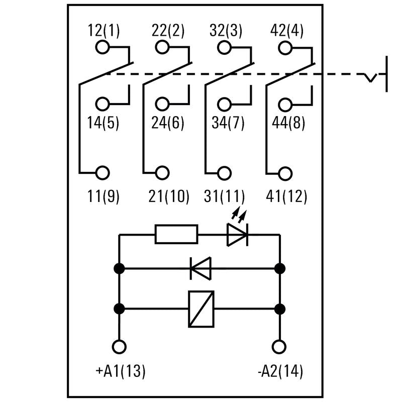RELÉ CRM40024TLD 4 CONTACTOS 24V DC 7A PULSADOR SI - 3053080000