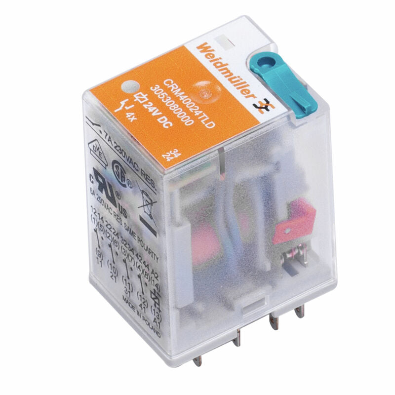 RELÉ CRM40024TLD 4 CONTACTOS 24V DC 7A PULSADOR SI - 3053080000