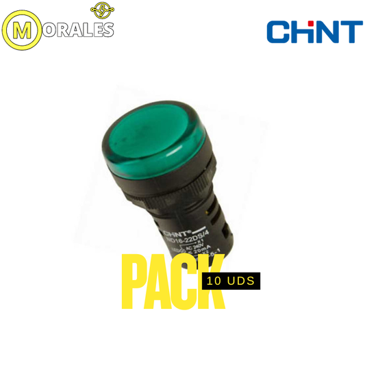 Pack 10 Pilotos Compactos CHINT ND16-22DS/4 Verde Ø22mm 220V AC | Código 2502025CH