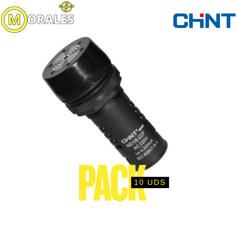 Pack 10 Bocinas Zumbador Compacto CHINT ND16-22F/2 Ø22mm 220V AC Negro – Código 2506057CH
