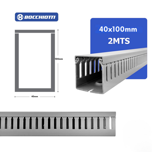 Canaleta Ranurada Bocchiotti 40x100x2000mm con Tapa PVC Gris RAL7030 – Código 00161