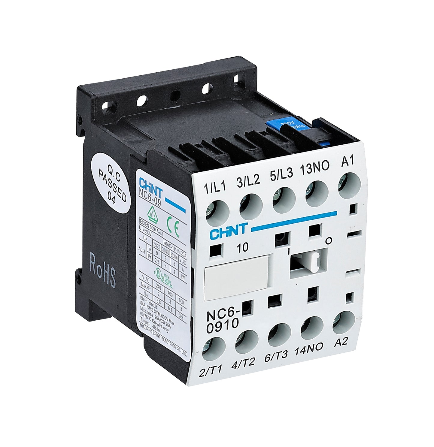 Minicontactor CHINT NC6-0910 – 9 A AC-3, 3 polos + 1NA, bobina 220 V AC