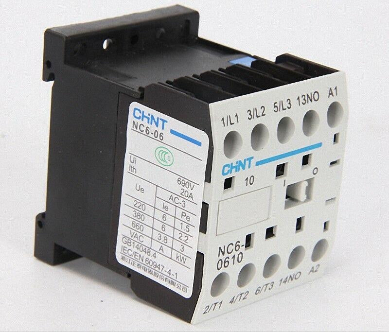 Minicontactor CHINT NC6-0610 – 6 A AC-3, 3 polos + 1NA, bobina 220 V AC